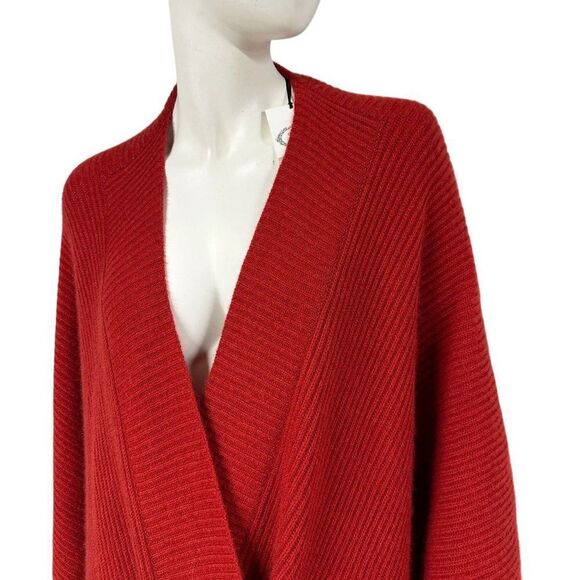 NWT Maison de Papillon Red Pure Cashmere Heavy Knit Rib Knit Cape Womens Size S - Picture 3 of 11